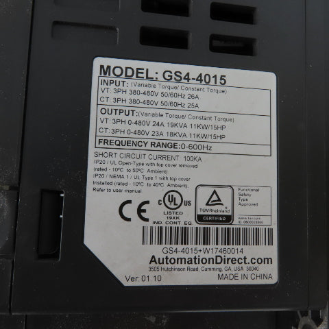 Automation Direct GS4-4015 DuraPulse 380-480V 3Ph Input 0-480V 15Hp Output Drive