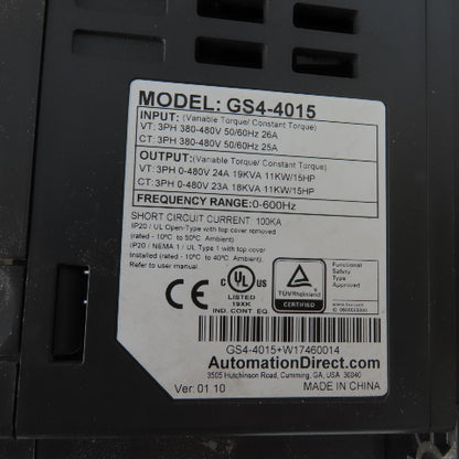 Automation Direct GS4-4015 DuraPulse 380-480V 3Ph Input 0-480V 15Hp Output Drive