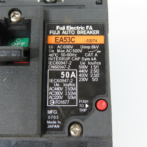 Fuji Electric EA53C 3-Pole Molded Case Circuit Breaker 50A 500VAC