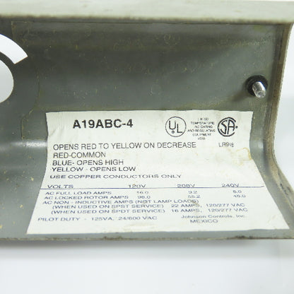 Johnson Controls A19ABC-4 Temperature Control Switch 120/277V