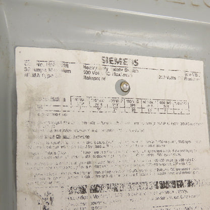 Siemens HNF361R 30A Non-Fusible Safety Disconnect Switch 600VAC 250VDC 3Ph