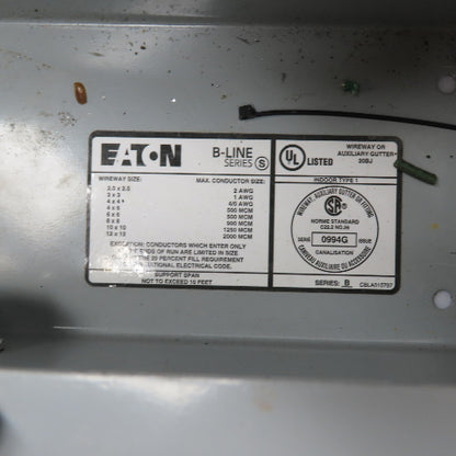 Eaton B-Line 4460 G NK Screw Cover Wireway Auxiliary Gutter 4"x 4"x 60" Long
