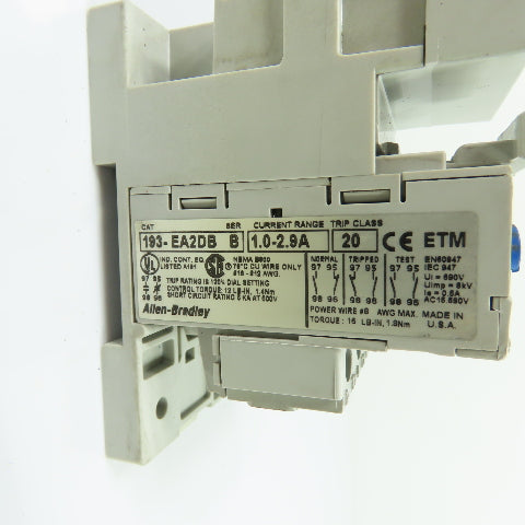 Allen-Bradley 193-EA2DB 1.0-2.9A Trip Class 20 Electronic Overload Relay 600V