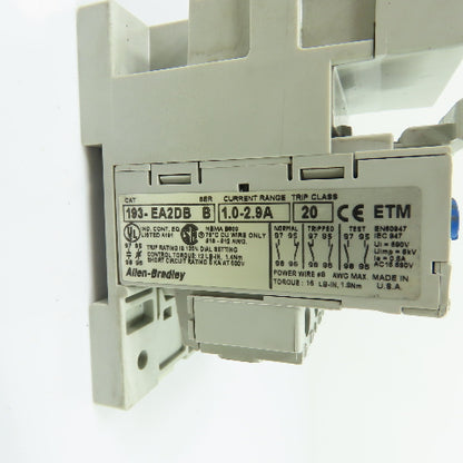 Allen-Bradley 193-EA2DB 1.0-2.9A Trip Class 20 Electronic Overload Relay 600V