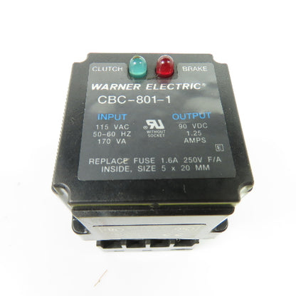 Warner Electric CBC-801-1 Clutch/Brake Control 115VAC Input 90VDC Output 1.25A