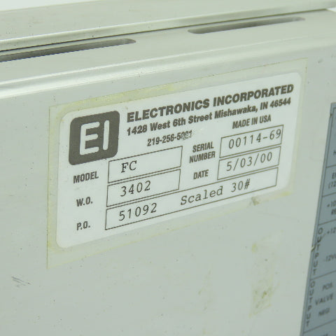 Electronics Incorporated Model FC MagnaValve Shot Flow Controller 120V W.O. 3402