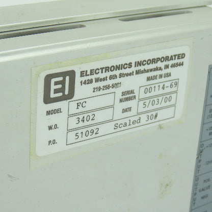 Electronics Incorporated Model FC MagnaValve Shot Flow Controller 120V W.O. 3402