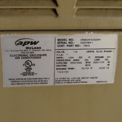 McLean CR29-0416-G002H Electronic Enclosure Air Conditioner 115V 1Ph