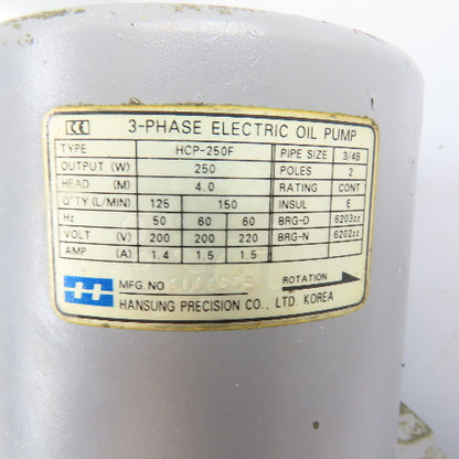 Hansung Precision HCP-250F Coolant Pump 250W 200V/220V 3Ph