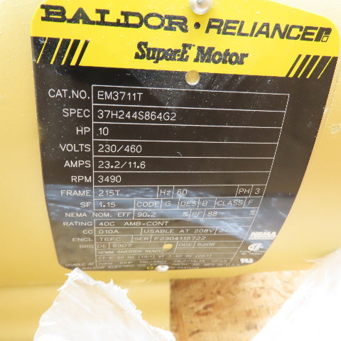 Baldor EM3711T 10HP AC Electric Motor 230/460V 3Ph 215T 3490RPM NEW