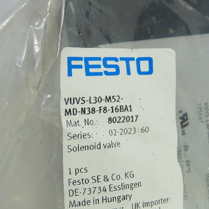 Festo VUVS-L30-M52-MD-N38-F8-16BA1 Pneumatic Solenoid Valve 36-145PSI 110/120VAC