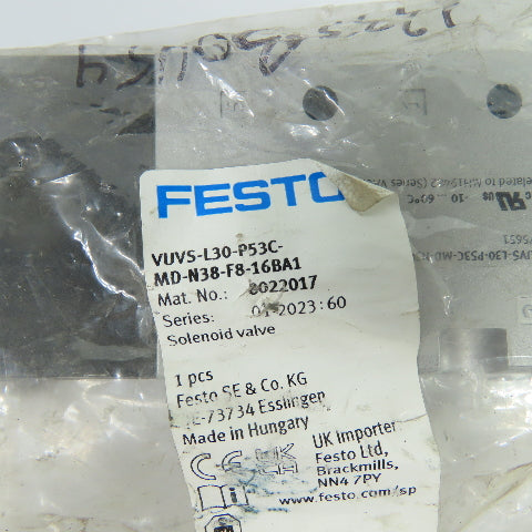Festo VUVS-L30-P53C-MD-N38-F8-16BA1 Pneumatic Solenoid Valve 36-145PSI 110/120V