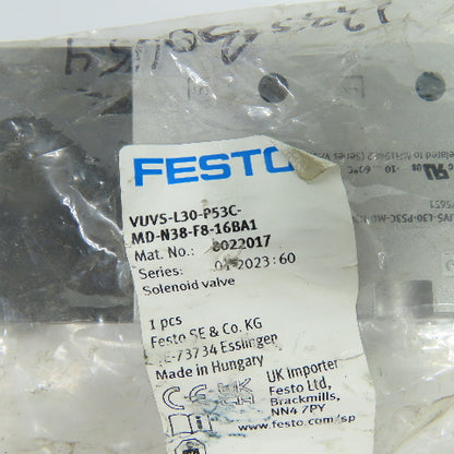 Festo VUVS-L30-P53C-MD-N38-F8-16BA1 Pneumatic Solenoid Valve 36-145PSI 110/120V