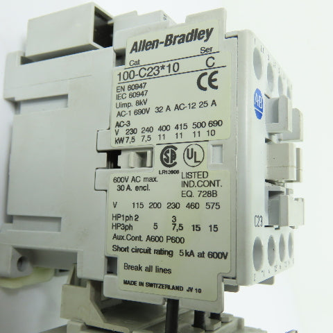 Allen-Bradley 100-C23*10 Contactor 110V/120V Coil W/ 193-EA2EB 1.6-5.0A Overload