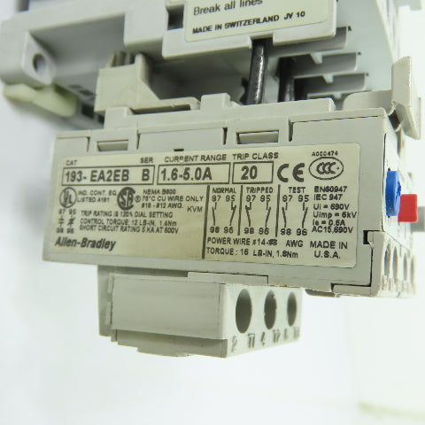 Allen-Bradley 100-C23*10 Contactor 110V/120V Coil W/ 193-EA2EB 1.6-5.0A Overload