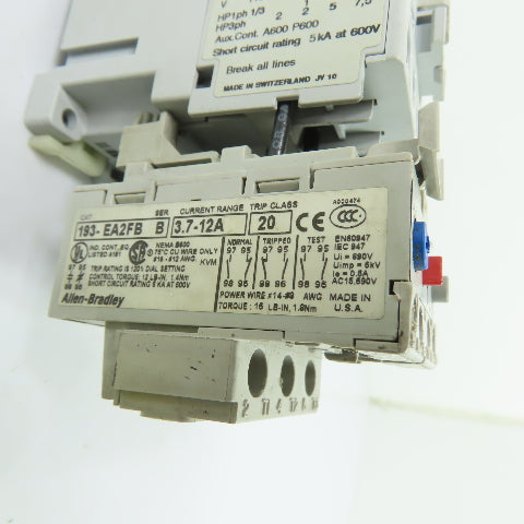 Allen-Bradley 100-C09*10 Contactor 110/120V W/ 93-EA2FB Overload Relay 3.7-12A