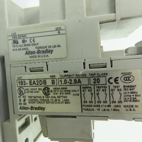 Allen-Bradley 193-EA2DB Overload Relay 1.0-2.9A W/ 193-EPM1