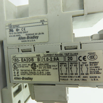 Allen-Bradley 193-EA2DB Overload Relay 1.0-2.9A W/ 193-EPM1