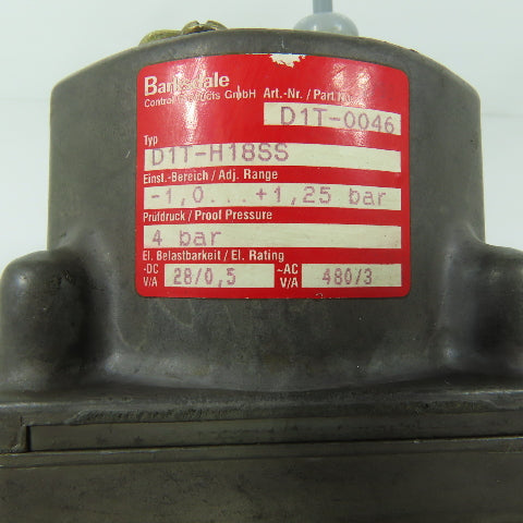 Barksdale D1T-H18SS Diaphragm Pressure Switch -1.0 to 1.25 Bar 480VAC