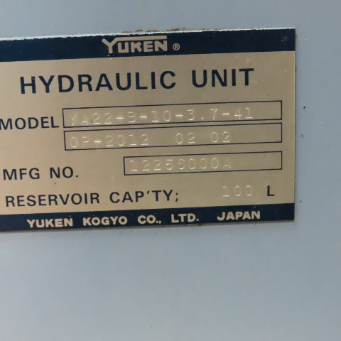 Yuken YA22-B-10-3.7-41 Hydraulic Power Unit 100L Capacity 3.7kW 480V 3Ph