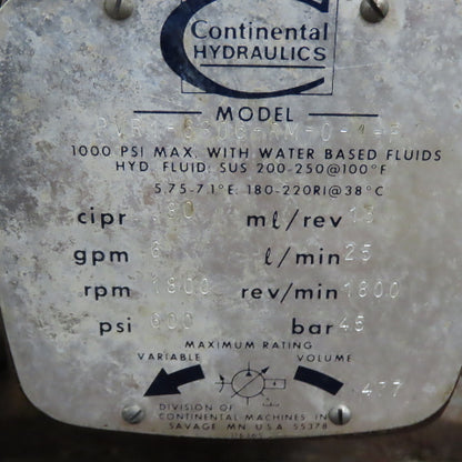 Continental PVR1-6B06-RM-0-1-F 11 Gal Hydraulic Power Unit 5HP 230/460V 3Ph 6GPM