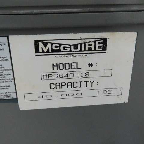 McGuire MP6640-18 6' x 6' Mechanical Pit Dock Leveler 40000 lb. Capacity