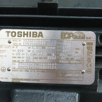 Toshiba 0034XDSB41A-P 3HP AC Electric Motor 460V 1760RPM 182T Frame Tested