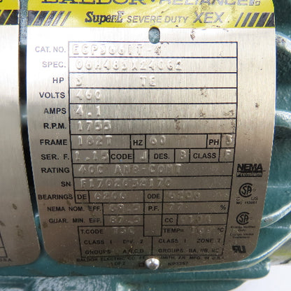 Baldor-Reliance ECP3661T-4 3HP Electric Motor 460V 1755RPM 182T Frame 3Ph Tested
