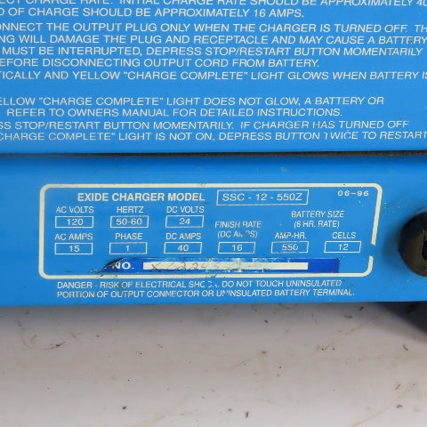 Exide SSC-12-550Z 24V Industrial Battery Charger 120V Input 40A 12 Cell 550AH