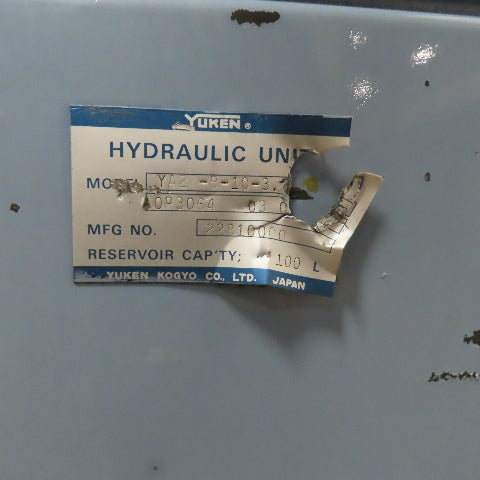 Yuken YA22-B-10-3.7 Hydraulic Power Unit 100L Capacity 3.7kW 480V 3Ph