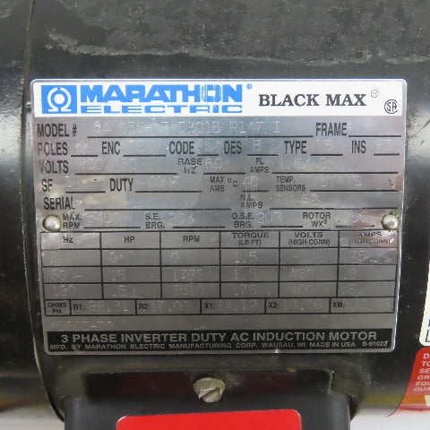 Marathon Electric 0.5HP Black Max Electric Motor 230/460V 3Ph W/ Stearns Brake