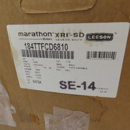 Marathon XA184TTFCD6810BC M 5HP Severe Duty Electric Motor 230/460V 3Ph 3510RPM