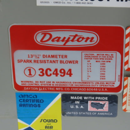 Dayton 3C494 13-11/16" Spark Resistant Blower Fan 3/4HP 230/460V 3Ph