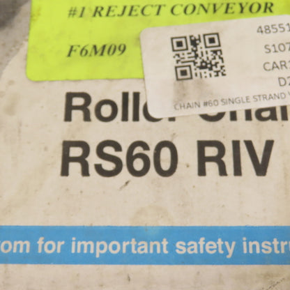 U.S. Tsubaki RS60 RIV Roller Chain #60 Single Strand 5' Length