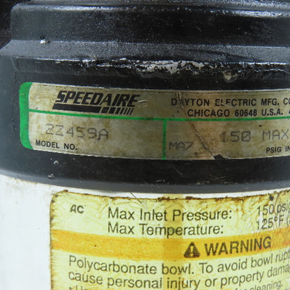 Speedaire 2Z459A Air Line Filter Lubricator 150 PSI Polycarbonate Bowl