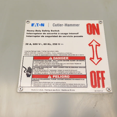 Eaton DH361FGK 30A Fusible Safety Disconnect Switch 600V 3-Pole
