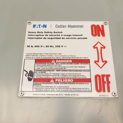 Eaton DH361FGK 30A Fusible Safety Disconnect Switch 600V 3-Pole
