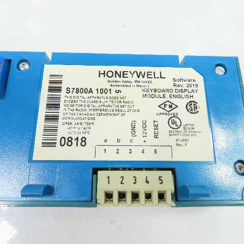 Honeywell S7800A1001 Burner Control Keyboard Display Module Rev 2018