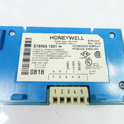 Honeywell S7800A1001 Burner Control Keyboard Display Module Rev 2018