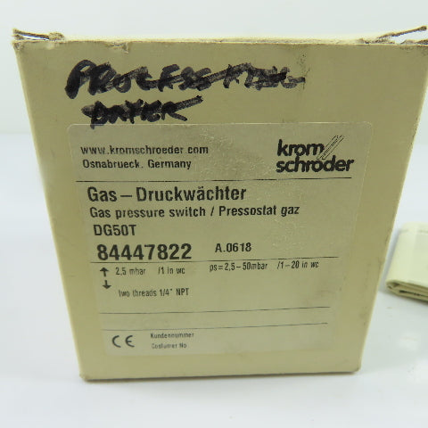 Kromschroder 84447822 DG50T Gas Pressure Switch 1/4" NPT 1-20 in wc 2.5-50mbar