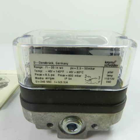 Kromschroder 84447822 DG50T Gas Pressure Switch 1/4" NPT 1-20 in wc 2.5-50mbar
