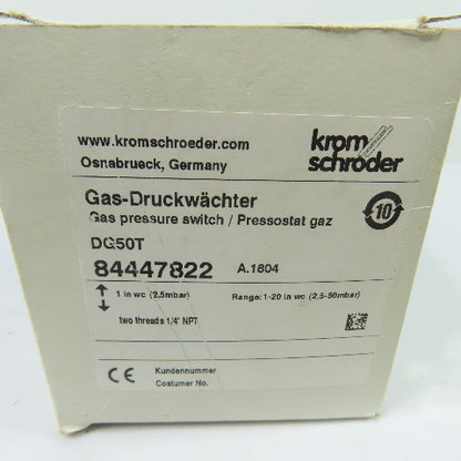 Kromschroder 84447822 DG50T Gas Pressure Switch 1/4" NPT 1-20 in wc 2.5-50mbar
