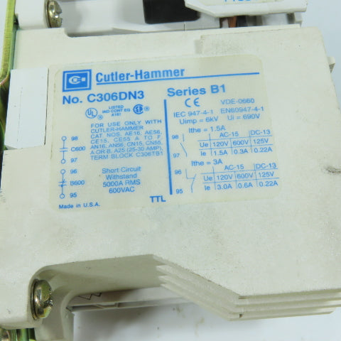 Cutler-Hammer C306DN3 AE16EN0 Motor Starter Contactor C306DN3 Overload Relay