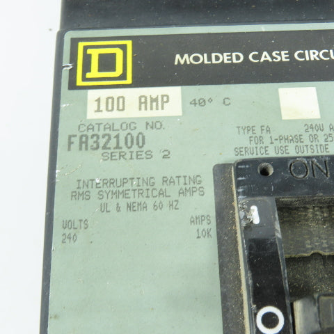 Square D FA32100 100A 3-Pole Molded Case Circuit Breaker 240V