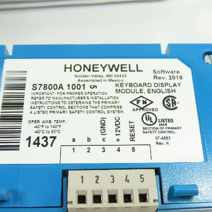 Honeywell S7800A 1001 Burner Control Keyboard Display Module Rev 2018