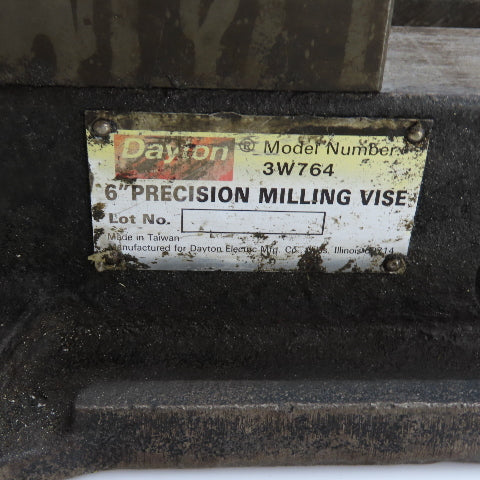 Dayton 3W764 6" Wide Precision Milling Vise 7.5" Open W/ Swivel Base And Handle