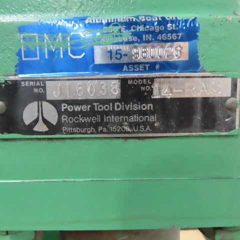 Rockwell International 14-RAS 14" Radial Arm Saw 3HP 230/460V 3Ph 3450RPM