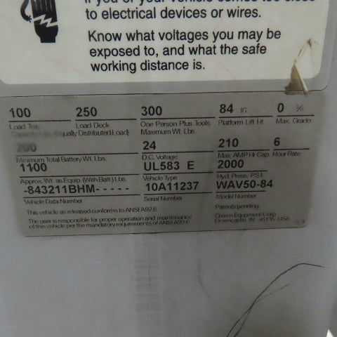Crown WAV50-84 Warehouse Order Picker Aerial Work Assist Man Platform 84" Lift