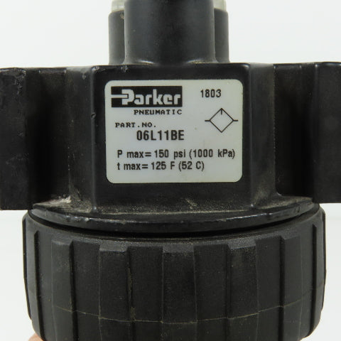 Parker 06L11BE Compressed Air Line Lubricator 150psi 125F Polycarbonate Bowl