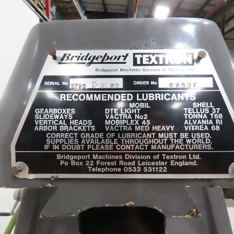 Bridgeport 2S Horizontal Milling Machine 230/460V 3Ph 13.75x54" Table W/ Vise